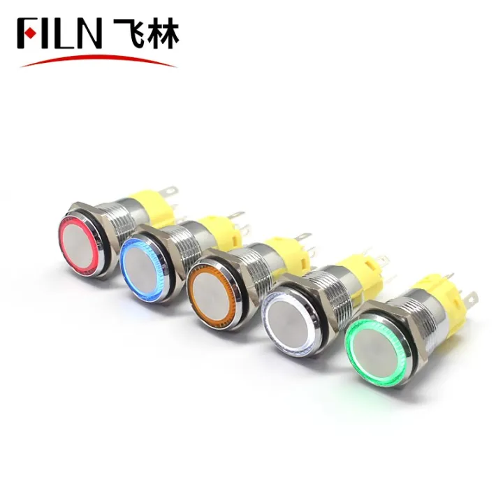 FILN 16mm Metal Push Button Switch 12v Waterproof High Quility Latching ...