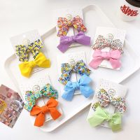 Girls Cute Print Bowknot Hairpins Floral Fabric Bow Duckbill Clip For Kids Children Sweet Solid Headband Hair Clips Barrettes