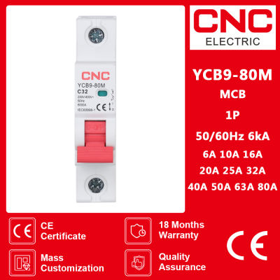 YCB9-80M CNC 1P MCB 5060Hz 6kA 18Cm เพชรประดับ Pemutus Litar 6101620253240506380A