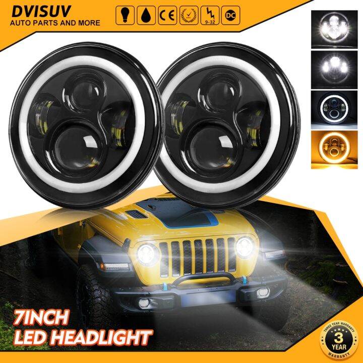 7 Round LED Headlight Lamp DRL Beam High Low Driving Headlamp ...