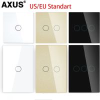 AXUS EU/US Touch Switch Power Led Panel Wall Light Switches Tempered White Crystal Glass 1/2/3 Gang Interruttore AC100-240V Power Points  Switches Sav