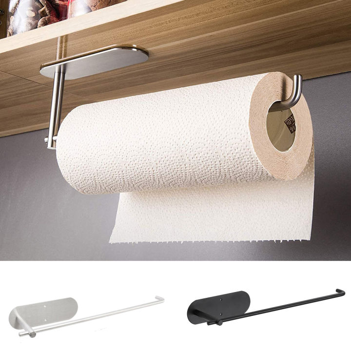 Stainless Steel Kitchen Roll Holder, Self-adhesive Or Drill Install, Towel  Rack, Kitchen Cabinet Under Shelf Paper Towel Holder, Adhesive Paper Towel  Holder For Bathroom, Soft Black Paper Towel Holder For Wall Mounting