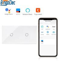 Bingoelec EU Standard WIFI Switch 1 Gang 1 Way With 1 Gang 1 Way Touch SwitchGlass Panel Smart Life Lamp Switch For Google Home