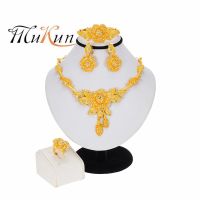 MUKUN 2020 NEW Nigerian Elegant Women Flower Necklace Bracelet Party Earrings Ring Crystal Jewelry Bridal Wedding Jewelry Sets