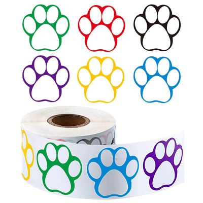 A Roll of 500 Pieces Colorful Paw Stickers Paw Footprint Stickers 1Inch (Mixed Color)