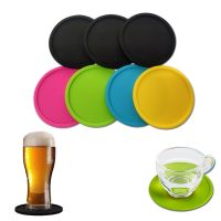 8pcs Silicone Black Drink Coasters Non-slip Round Soft Cup Coasters Perfect for Bar and House Durable Easy to Clean Black