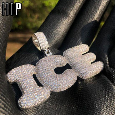 Hip Hop Custom Name Zircon Iced Out Bubble Letters Chain Pendants&amp;Necklaces For Men Jewelry With Gold Cuban Tennis Chain