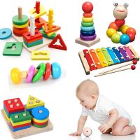 ASWJ Kids Montessori Wooden Toys Rainbow Block Kid Learning Toy Baby Music Rattles Graphic Colorful Wooden Block Educational Toy