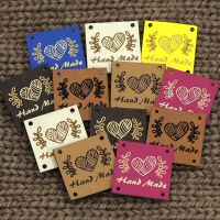 Heart Handmade Label Leaves Tags For Clothes Square PU Leather Tags For Handmade DIY Hats Bags Gifts Hand Made 20Pcs 25x25MM Stickers Labels