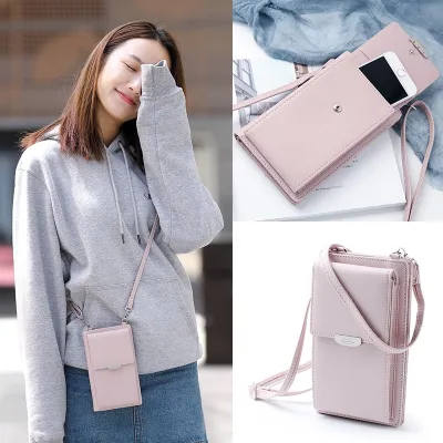 2021 baru dompet wanita tas tali bahu kulit warna polos tas ponsel dompet penyimpan kartu kantong tas tangan untuk anak perempuan