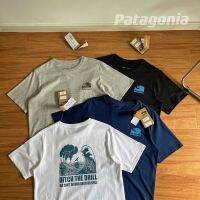 ป็นข้อความ♦☬PATAGONIA ชุดคลื่นของชายและหญิงที่มีการพิมพ์แบบคลาสสิค37409เสื้อยืดคอปกกลมที่มีแขนสั้น