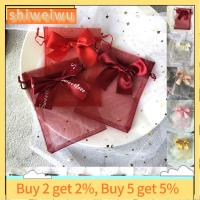 SHIWEIWU2558285 20ชิ้นถุงของขวัญโปร่งใส Organza ถุงแบบมีหูรูดหวานกล่องเครื่องประดับกระเป๋าใส่ของงานแต่งงานต่างหูรูปโบว์ของขวัญขนมหวานคริสต์มาสกระเป๋าจัดเก็บเครื่องประดับ