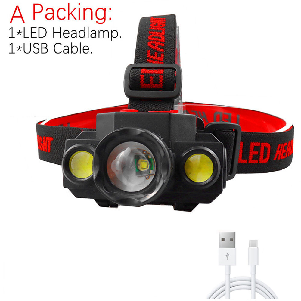 USB rechargeable headlamp 2LED COB XPE T6 head light Camping Torch 18650 battery 