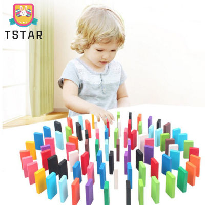 TS【ready Stock】120ชิ้น/เซ็ต Dominoes Set For Kids With 12 Colors Wooden Colorful Dominoes Building Blocks For Building Racing Stacking【cod】