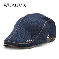 Wuaumx ฤดูใบไม้ร่วงฤดูหนาวโครเชต์ Beret หัวเข็มขัดหมวกสำหรับผู้ชาย Beret หมวกผู้หญิงทหาร Visors ข้นขนสัตว์อุ่นถักหมวก C Asquette