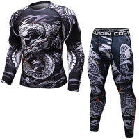 Mens Tracksuit set Jogging suits Gym clothing compression tights rash guard male sports suit shirts leggings suits mma crossfit