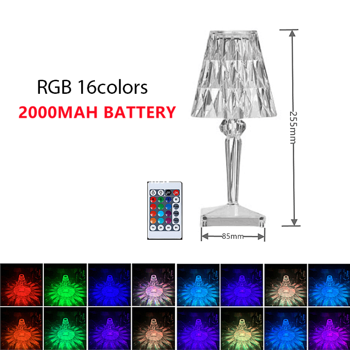 16สีสัมผัสระยะไกลคริสตัลตารางโคมไฟแบบชาร์จโคมไฟข้างเตียงเพชร-led-ไฟในคืนคริลิคไฟตกแต่งบ้าน-devic