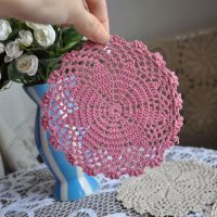 4PCSLOT 6"(15CM) Pink Placemat Crocheted Doilies French Country Doliy Handmade Crochet Lace Cupmat