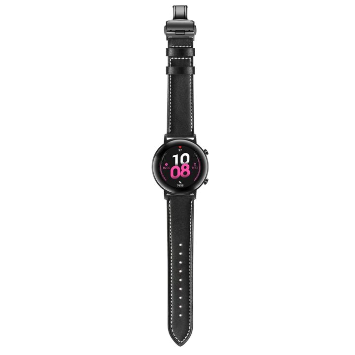 สายนาฬิกาหนังตัวล็อกแบบผีเสื้ออเนกประสงค์22มม-สไตล์-หัวเข็มขัดสีดำ-สีดำ-ขายดี