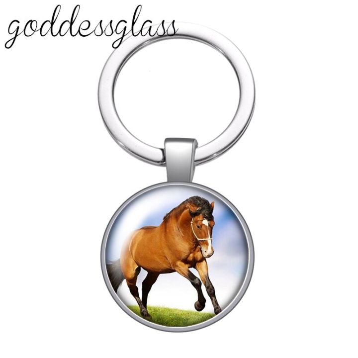 animal-running-horse-steed-glass-cabochon-keychain-bag-car-key-chain-ring-holder-charms-keychains-gift-key-chains