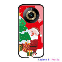 สำหรับ Realme 11 Pro 5G Realme 11 Pro + 5G เคสโทรศัพท์คริสต์มาสซานตาคลอสกันกระแทกเนอร์เอลก์คริสต์มาสกวางมนุษย์หิมะกระจกเทมเปอร์ฝาครอบป้องกัน