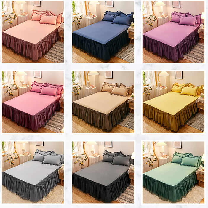 1ชิ้น-กระโปรงเตียงสีทึบเกาหลี-king-queen-size-ผ้าคลุมที่นอน4-5-6ฟุต-ปลอกหมอนซื้อแยกต่างหาก