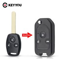 KEYYOU 2/3/4ปุ่มแก้ไขรถรีโมทพลิกซองใส่กุญแจเคสสำหรับ Honda สอดคล้อง Civic 2006-2011 CRV 2018พอดีกับแป้นปุ่มกด