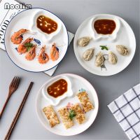 Japanese Ceramic Cute Cat Dumpling Plate with Vinegar Dish White Porcelain Large French Fries Shrimp Dessert Plate Tableware