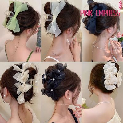 Korean Style New Temperament Double Sided Bow Hair Clip Elegant Ladies Grab Hairpin Exquisite Fairy Gauze Bow Claw Clip