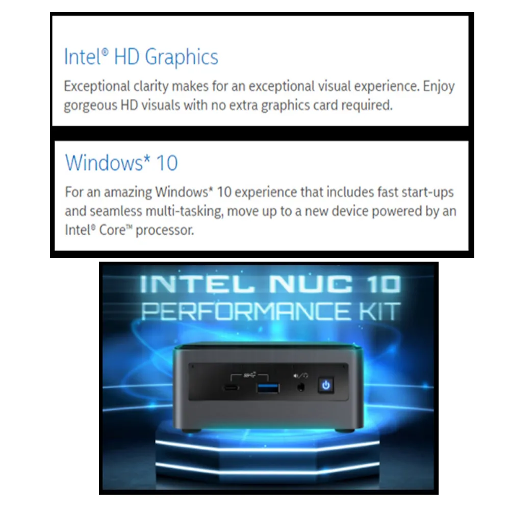 希少 Intel NUC Kit Home Business Mini Desktop i5-10210U 4-Core, 8GB RAM,  256GB PCIe SSD, UHD, WiFi, Bluetooth, HDMI, USB 3.1, SD Card, Black, Win 11  Pro
