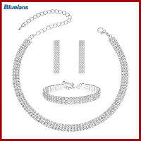 Bluelans®1ชุดสร้อยสตรีหรูหรางดงามสง่างามปรับได้ประกาย Rhinestone ห้อยต่างหูเครื่องประดับแฟชั่น