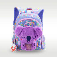 ออสเตรเลีย Smiggle Original กระเป๋านักเรียนเด็กน่ารักกระเป๋าสะพายคู่สีม่วง Koala Plush Girl กระเป๋า3-6ปี14นิ้ว