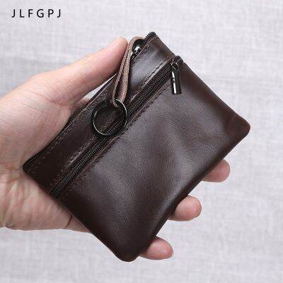 Dompet Koin หนังวัวชั้นหนึ่งสำหรับทุกเพศที่ใส่การ์ดขนาดเล็กแบบมีซิปแบบพกพาที่เรียบง่ายใหม่
