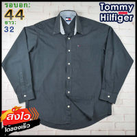 Tommy Hilfiger®แท้ อก 44 เสื้อเชิ้ตผู้ชาย ทอมมี่ ฮิลฟิกเกอร์ สีดำ เสื้อแขนยาว เนื้อผ้าดี ใส่เที่ยวใส่ทำงาน