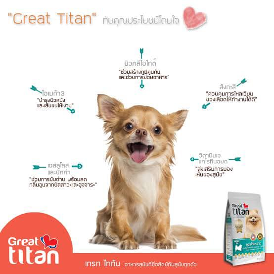 great-titan-เกรทไททัน-อาหารสุนัข-อาหารหมา-สำเร็จรูปชนิดเม็ด-เกรดพรีเมี่ยม-เกรทไททัน-รสไก่และข้าว-สำหรับสุนัขพันธุ์เล็กโตเต็มวัย-1-3-kg