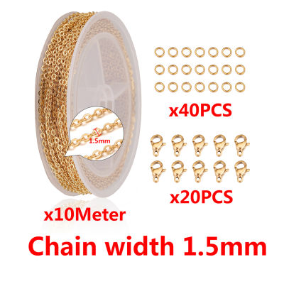 10 Meters Stainless Steel 1.52mm Cable Chain Lobster Clasp and Opening Ring DIY Jewelry Necklace Suit Findings Supplies