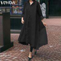 (3 Days Delivery) VONDA ผู้หญิงหลวมหลวม Asymmetric Flare ชุดยาว OVERSIZE ชุดเสื้อเชิ้ตแขนยาว (เพิ่มขนาด)