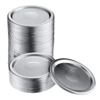 50 Pcs Wide Mouth 86 MM Mason Jar Canning Lids, Reusable Leak Proof Split-Type Silver Lids with Silicone Seals Rings