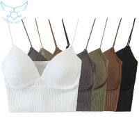 【จัดส่งฟรี】Solid Color Basic All-Match V-Tie With Chest Pad Slim Short Wrap Chest Camisoles Tanks For Women