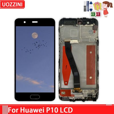 เหมาะสำหรับชิ้นส่วนจอสัมผัสแอลซีดีของเครื่องแปลงดิจิทัล Huawei P10ที่มีกรอบ VTR-L09 VTR-L10 VTR-L29ของแท้5.1 เหมาะสำหรับ Huawei P10 LCD