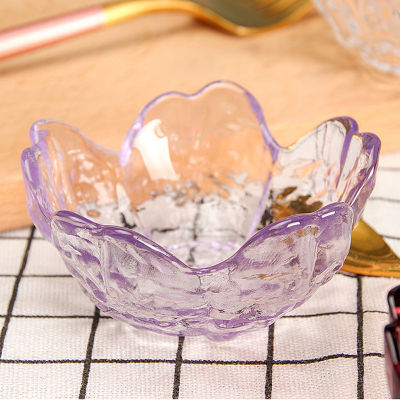 JIANG จานแก้วขนาดเล็กสไตล์นอร์ดิกถ้วยซอสแก้วฝังทองจานเล็กดอกซากุระญี่ปุ่นปรุงรสสำหรับไอศครีมผลไม้ซาลา