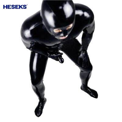 Heseks ชุดเครื่องรางหนังทรงเปียกโฟซ์ลาเท็กซ์ผู้ชายชุดเสื้อผ้า Zentai จัมพ์สูทรัดตัว Ruer กับแขนอวัยวะเพศชาย