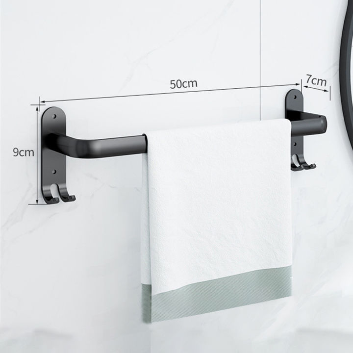 bathroom-towel-bar-no-drill-towel-holder-single-layer-shower-rack-aluminum-alloy-storage-shelf-wall-mount-towel-rack-with-hook-bathroom-accessories