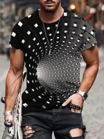 NianMiao Optical Illusion, Mens Novelty T-shirt, Trendy Short Sleeve Tees For Summer