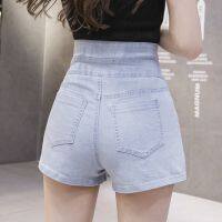 Women denim short Koreanhigh waist stretchable slim fit fashion solid color multi-buttons casual