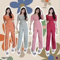 TW17552 Jumpsuit จั้มสูทขายาวอกย่นจับจีบ