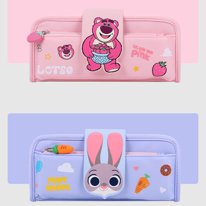 disney-lotso-strawberry-bear-children-pencil-case-cute-large-capacity-stationery-bag-student-stationery-storage-bag