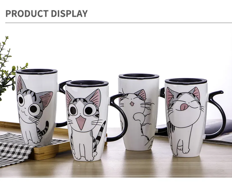 600ml Cute Cat Ceramics Coffee Mug With Lid Large Capacity Animal Mugs  Creative Drinkware Coffee Tea Cups Portable Travel Mug With Lid Cute 