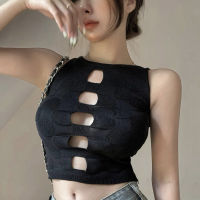 Beautifultime ผู้หญิงถัก Bandeau Tops Slim Fit Casual Tank Tops Hollow-Out ลายสก๊อตแขนกุดถัก Crop Tops Tube Tops Streetwear