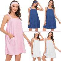 【CC】◕۞☁  Womens Bathrobe with Headband Sleeveless Soft Warm Sauna Hot